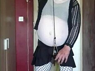 Real amateur homemade video of a bisexual crossdresser looking to fill up with urine