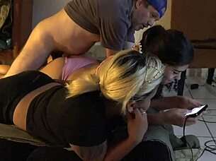 Two asian bikinis were picked up and switched the load on her boobs