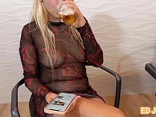 A Brazilian babe and Ed junior have unprotected sex on a bar table