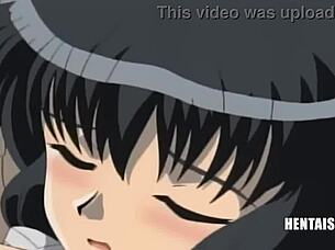 Dominant officer has sex with the most attractive females in the military force, amounting to explicit breast contact and submissive role in a Japanese animation