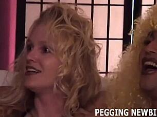 Bisexual babe dominates in girl on boy sex with strapon