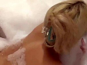 Amateur couple in their bath time is joined by monster cock
