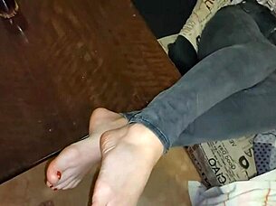 Hot brunette gets her feet fucked before getting nailed