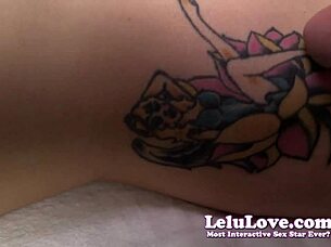 POV busy ass bitch Lelu Love masturbation and cumshot to her tattoo