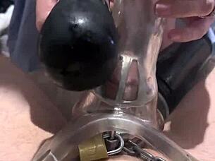 Taunted and deprived of a man's penis when confined to a sex toy
