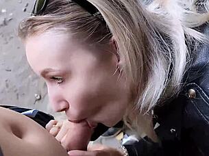 In POV his outdoor blowjob of blonde babe leaves him satisfied