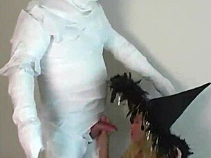 Big cock wife gets a massive cumshot outdoors in a pumpkin patch for Halloween