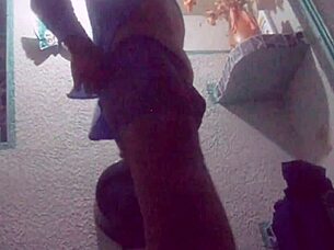Long, thick penis alone in a solo shower scene