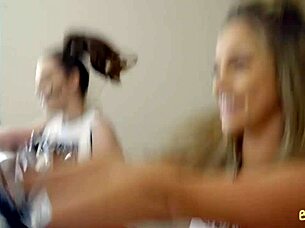 Sexy step sister cheerleading practice