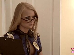 A seize of seductive blonde in a police officer costume gets a throbbing and a shmucks