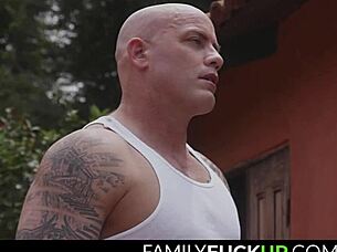 Derrick Pierce and his wife Alura Jensen assist Keira Croft in correcting her stepdaughter’s penetrated cunt in a fuck session