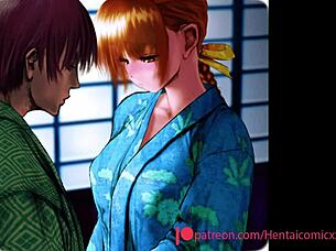 Ebony beauty Souichi Kasumi has a very raging screwing scene with 3 horny men