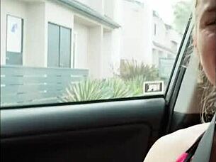 Seductive slender wife; sex in car after going for a workout