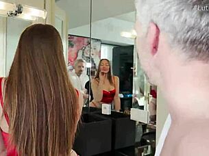 Affectionate cougar and an appealing milana teach the art of giving unbelievable head together in XXX scene