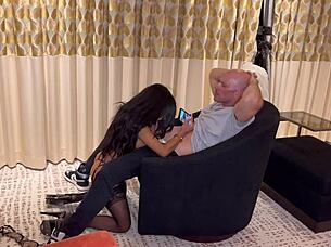 Cj Miles is a stripper who removes her clothes and offers oral sex during the performance of a private dance
