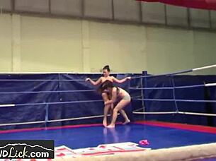 Amateur video features lesbian wrestling ending with oral pleasure