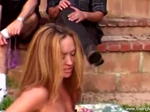 Stunning MILF likes outdoor sex and a creampie