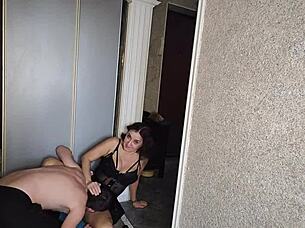 Before intense intercourse and ejaculation on latex, older woman pleases herself with a baseball bat