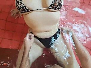 Full video on Red Amateur girlfriend with big ass gives footjob and doggystyle