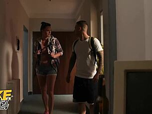 European teen backpacker cheated on by boyfriend in hostel dorm room