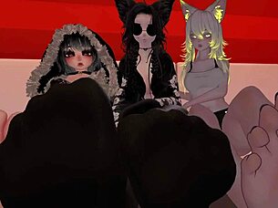 Foot fetish domination in VRChat with 3 sexy girls