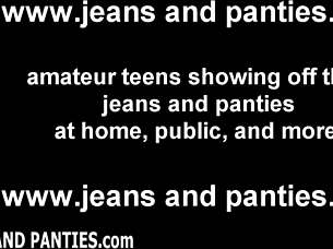 Tight pants make struggling with it an amateur cutie