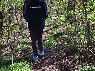 gone for walk, played with tits and pussy