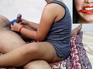 The action of a Desi actress who is removing her clothes, and making oral sex