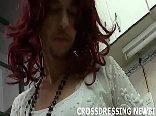 Crossdresser sex: Stroking my cock seductively in loving lingerie