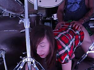 Stepmom fuck son in a drum set homemade video