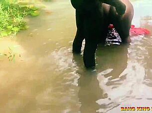 Ebony amateur is led to the river by African native doctor and friend for wild orgasmic adventure