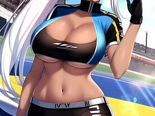 Racing girls strip and show big tits in ai hentai