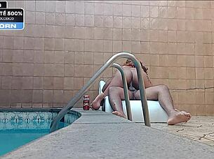 Poolside oral turns to hardcore motel sex for amateur mom
