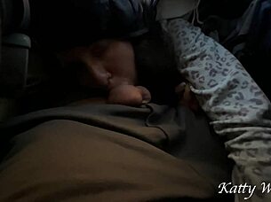 Public airplane blowjob with thrill of exposure