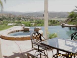 busty milf queening sweet lesbo stepdaughter in muff diving