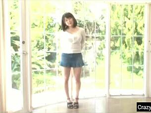 Little Japanese girl shows off huge breasts