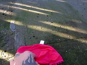 Mature Curvy Milf's Wet Pussy Pissed Outdoors Near Fence in Public!