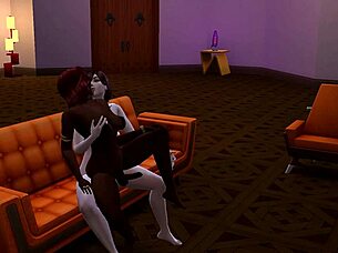 Lesbian sex with big cock — black and white trans women