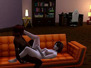 Lesbian sex with big cock — black and white trans women