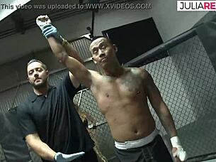After an exciting boxing match, stunning black woman gets intimate