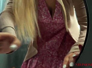 Blonde stepmom rides her stepson Allen Stive's large penis