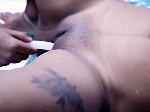 ‘Desi’ housewife gave a rigorous toweling down to plumber and stripped her in steamy bathroom session