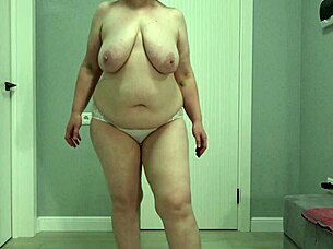 MILF voluptuous blonde takes in the piss in her tight white pants
