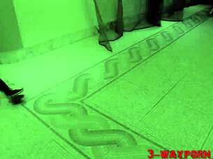 Threesome of two submissive guys by two hot latex sluts