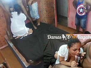 Extremely promiscuous Latina bbw (big boobed) has a leisurely gangbang