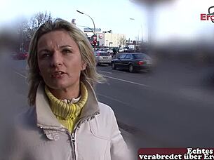 The first street casting for sex for a timid German blonde teen