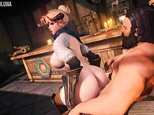 This 3D animated porn features a charming blonde demon from Skyrim who enjoys anal and gets a facial