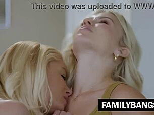 Wild threesome between Barbie MILF and her daughter and young stud