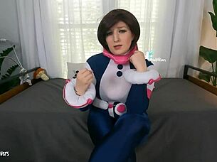 Teen with huge breasts takes you through an orgasm experience at the same time